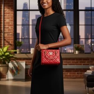Badgley Mischka Red Quilted Crossbody Bag